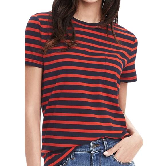 Banana Republic's Striped Cotton Pocket Tee Navy Size Small - Picture 1 of 2